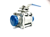 3PC Tri Clamp Ball Valve, Teflon Seats 3A Certified Sanitary